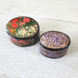 Small Hand Painted PAPER MACHE Trinket Boxes Kashmir India